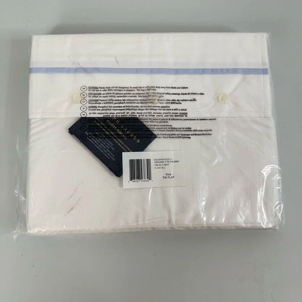 Ralph Lauren NWT Organic Cotton Palmer‎ Twin Flat Sheet Sky Blue